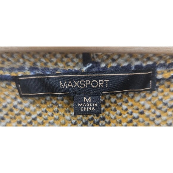 MAXSPORT Sweater Coat Med Navy Gold Floral Nordic Scandinavian Open Front Thick - Picture 5 of 7